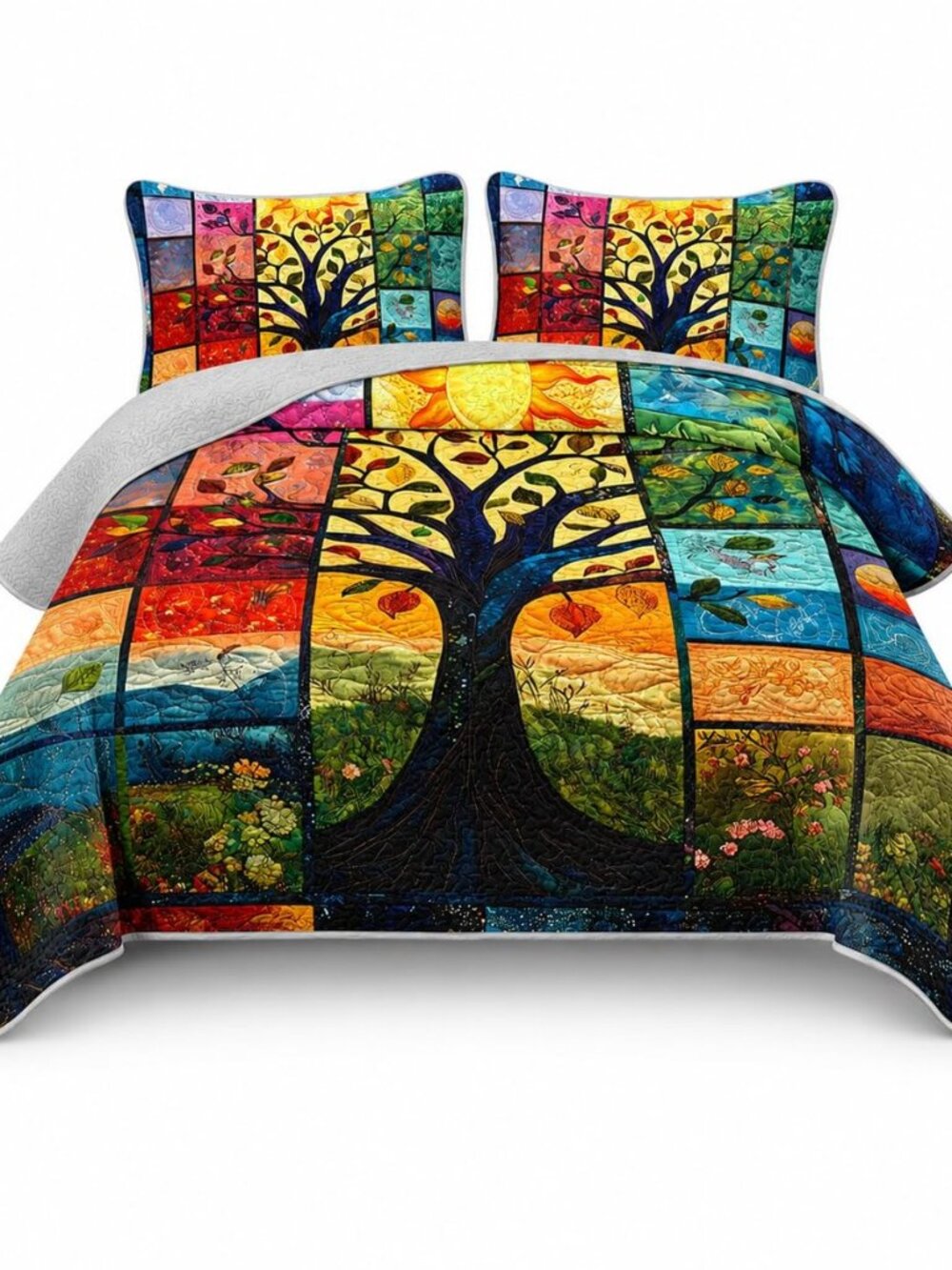 Tree of Life Quillt Set King Size, Sun Moon Boho Bedspread Coverlet,Soft